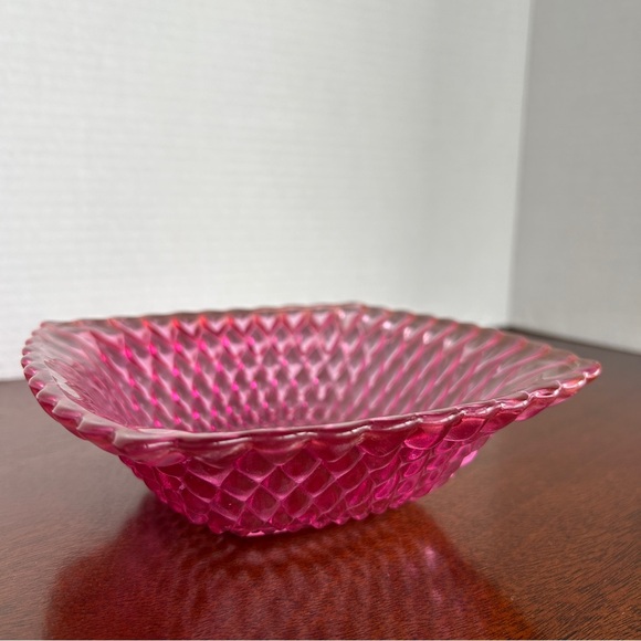 Vintage Square Cranberry Glass Candy Dish Bowl 6 1/2 inches - Picture 3 of 6